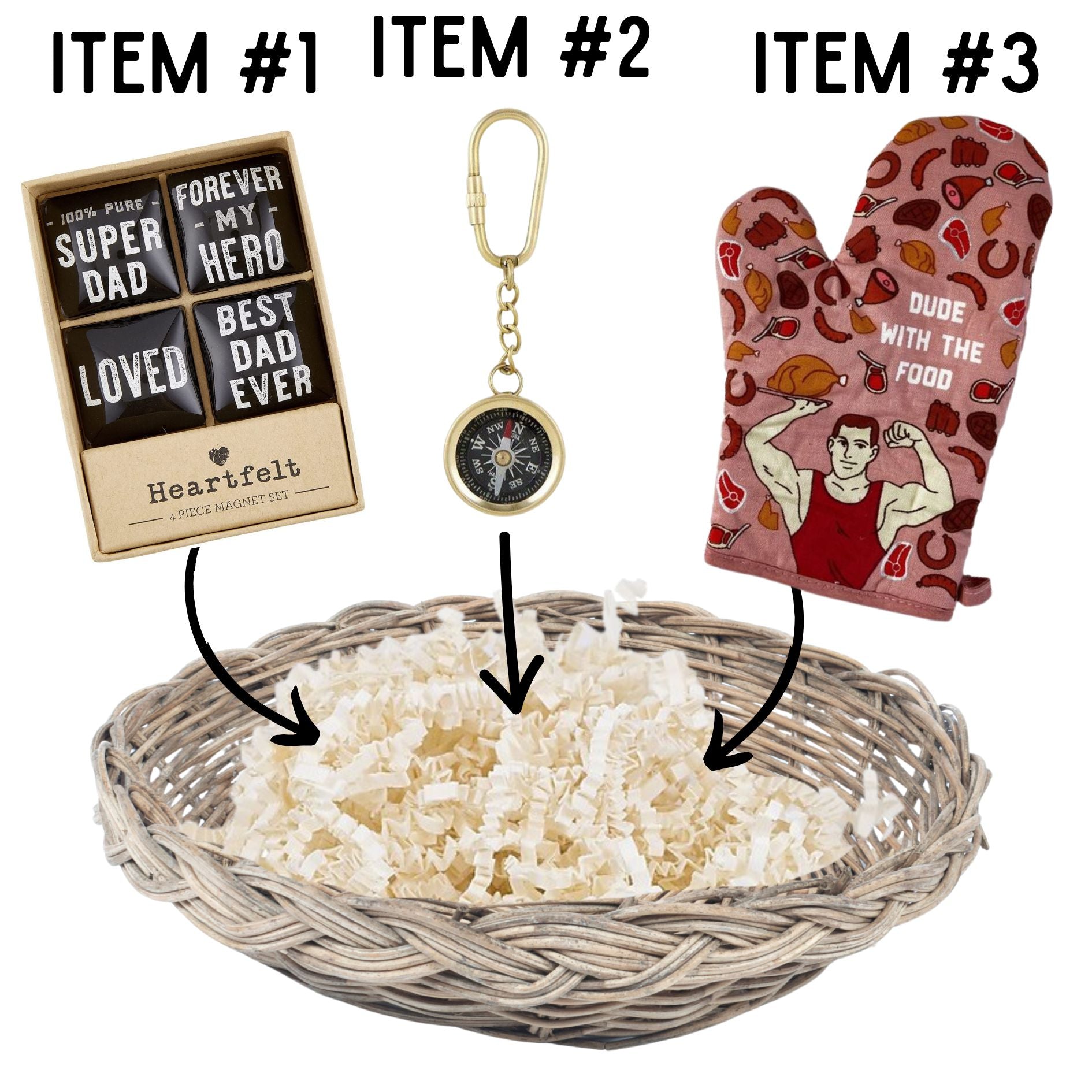 Super Dad Magnets Father's Day Gift Basket | 3 Gift Items in a Reusable Basket