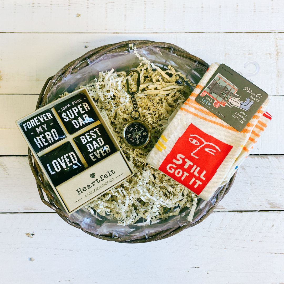 Super Dad Magnets Father's Day Gift Basket | 3 Gift Items in a Reusable Basket