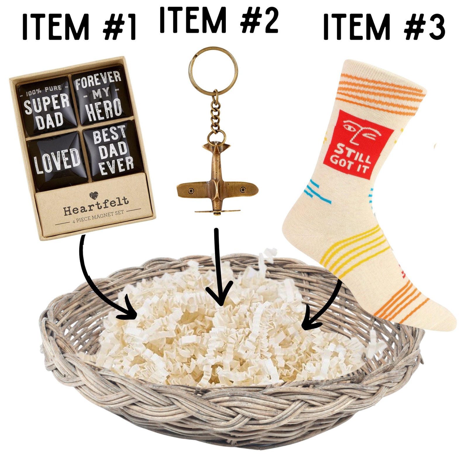 Super Dad Magnets Father's Day Gift Basket | 3 Gift Items in a Reusable Basket