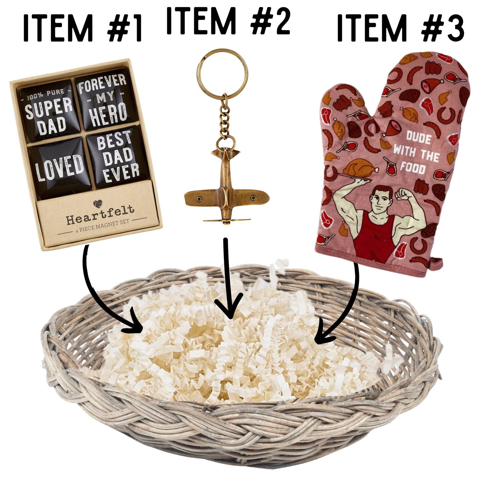 Super Dad Magnets Father's Day Gift Basket | 3 Gift Items in a Reusable Basket