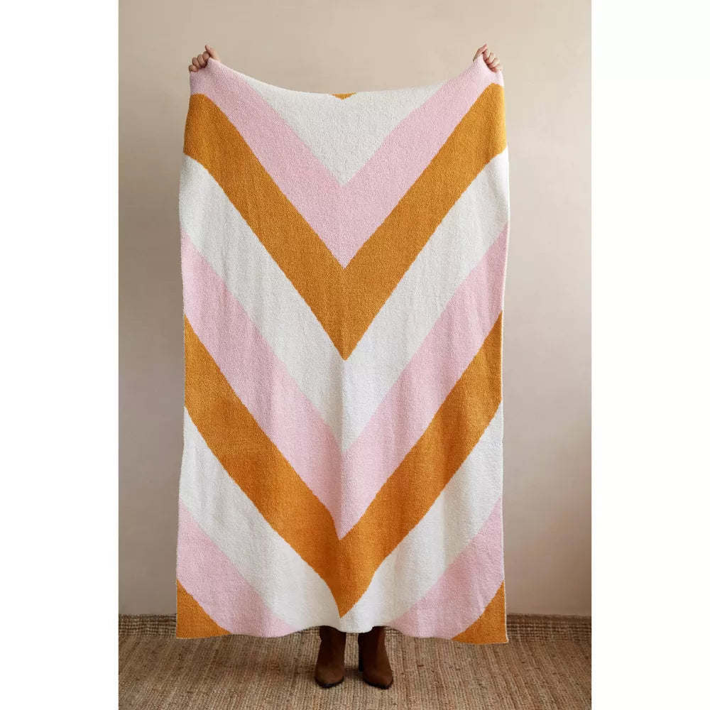 Super Soft Reversible Chevron Throw Blanket In Pink and Orange | 60" x 50" | Giftable