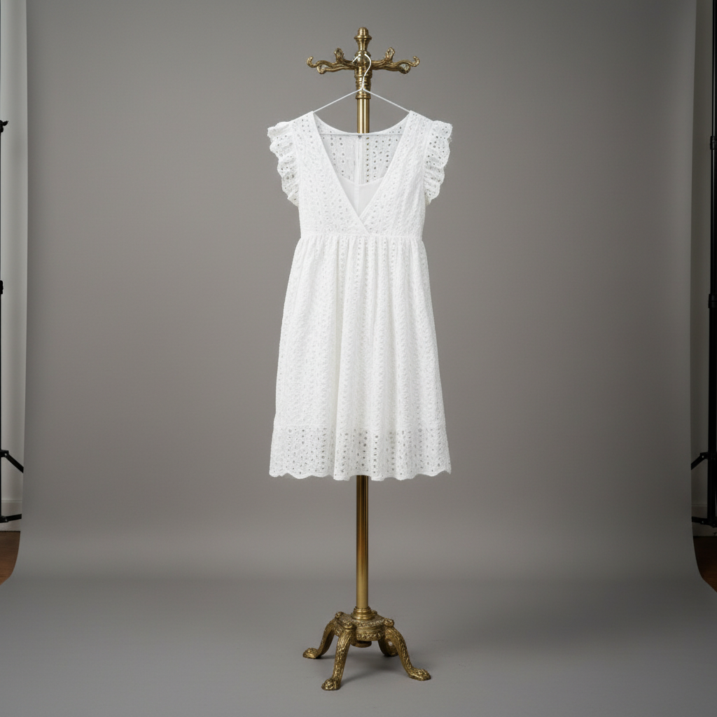 Super Sweet Eyelet Dress in White | Short Casual Dress [Available in SM-XL]