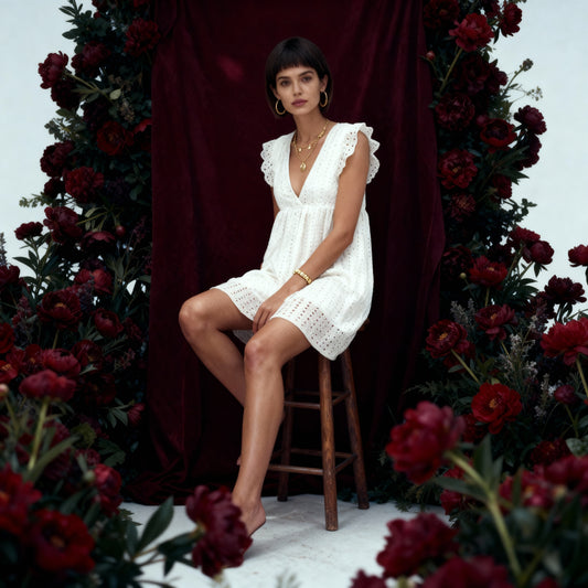 Super Sweet Eyelet Dress in White | Short Casual Dress [Available in SM-XL]