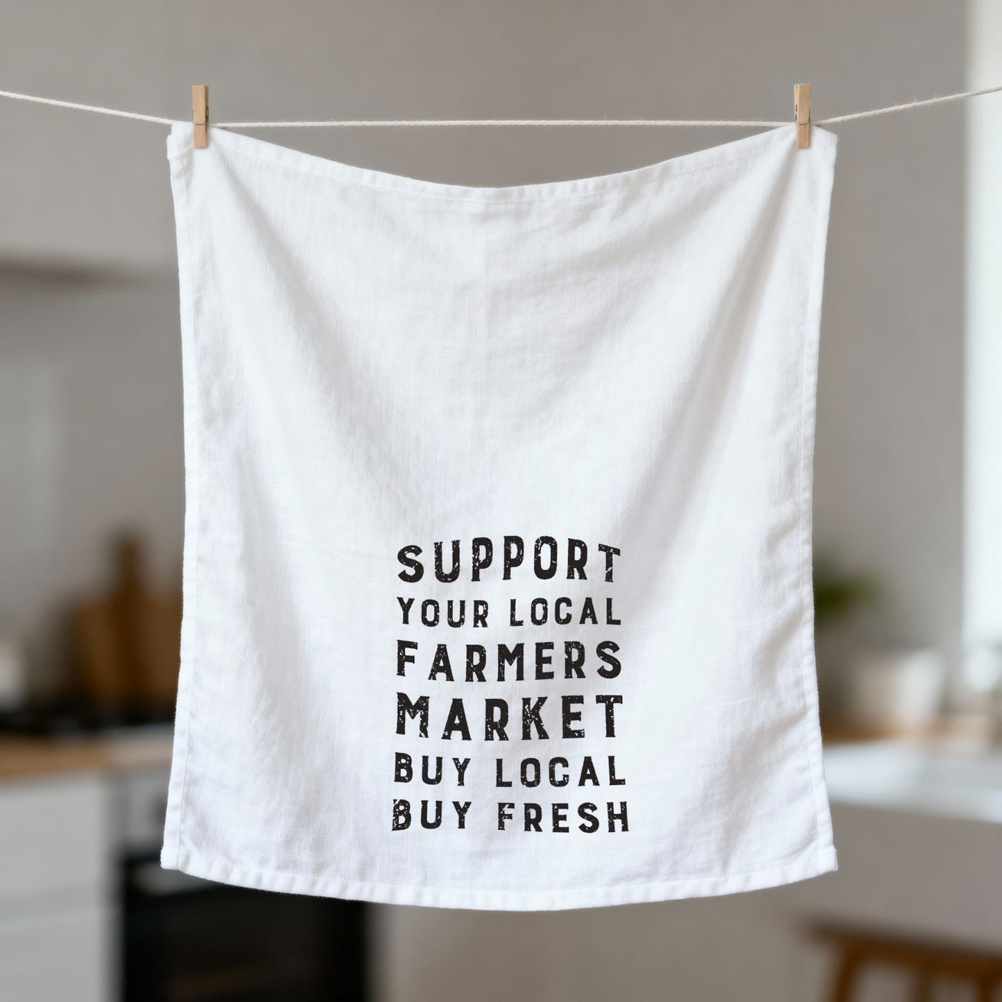 Support Your Local Farmers Market Dish Cloth Towel | Rustic Cotton Farmhouse Kitchen Hand Towel