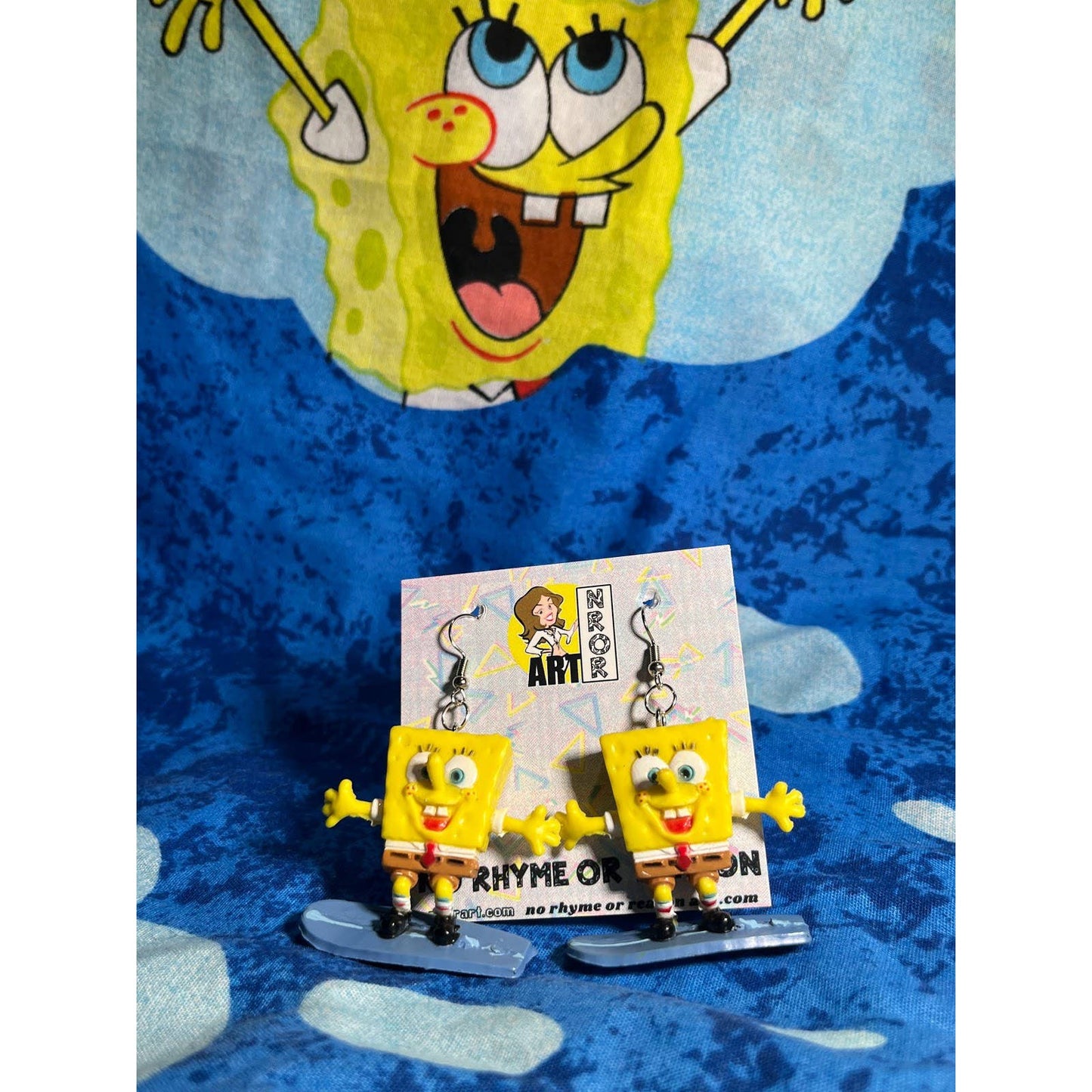 Surfboarding Spongebob Earrings | Miniature Dangle Fashion Jewelry