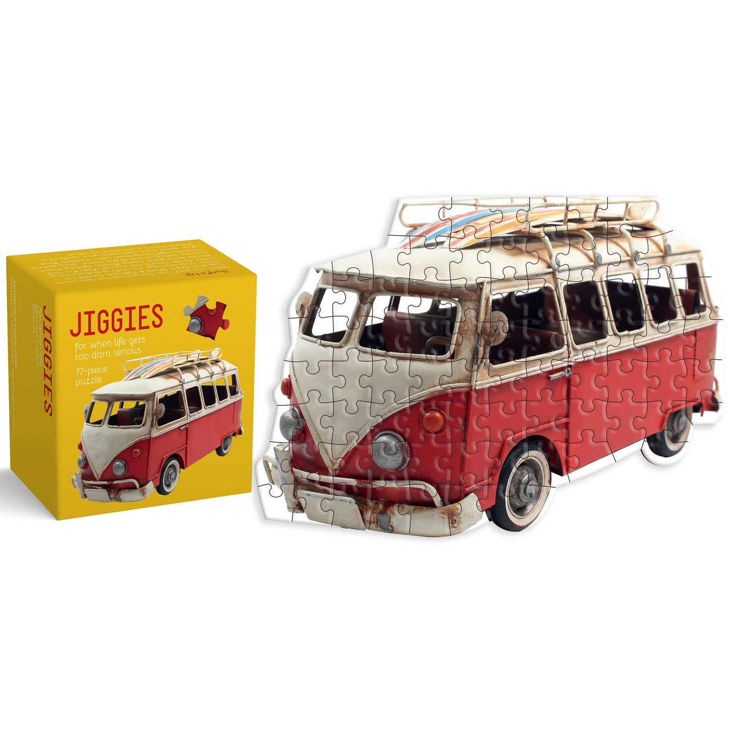 Surf's Up Jiggie Puzzle | Surf Camper Van Shaped Puzzle in Gift Box | Stocking Stuffer Mini Puzzle | 77 Pieces