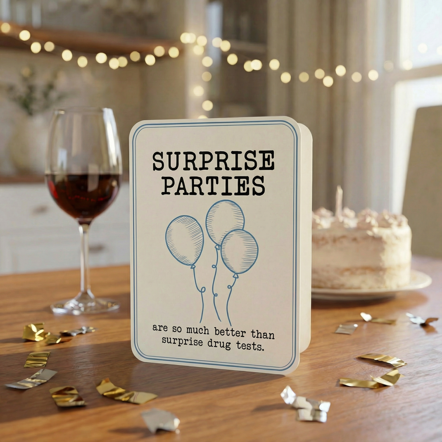 Surprise Drug Tests Deluxe Greeting Card with Sticker | Blank Inside