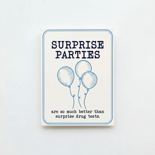 Surprise Drug Tests Deluxe Greeting Card with Sticker | Blank Inside