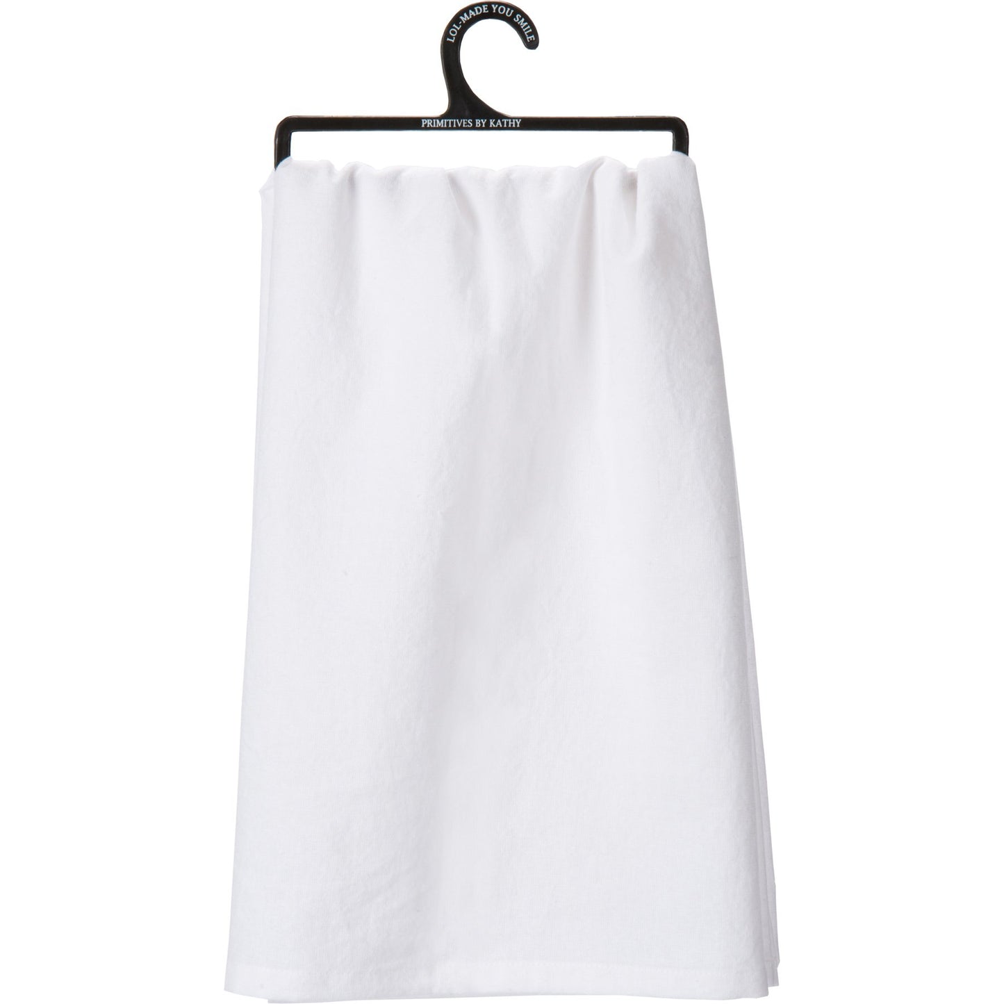 White towel on a black hanger against a white background