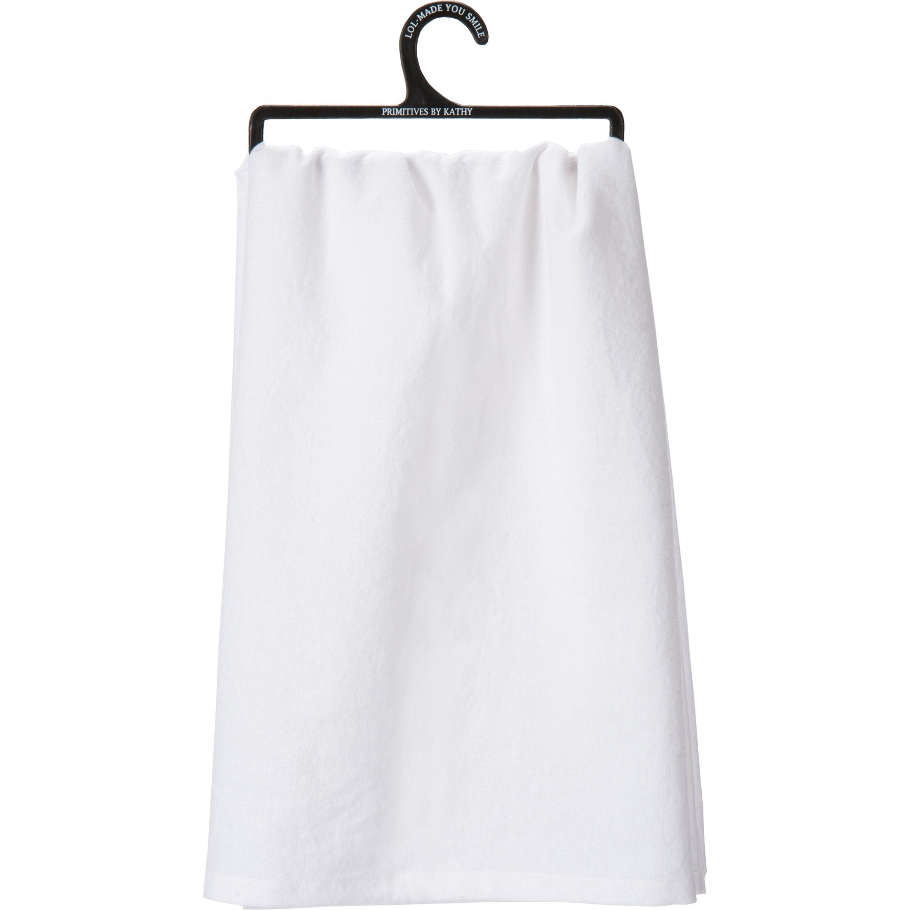 White towel on a black hanger against a white background