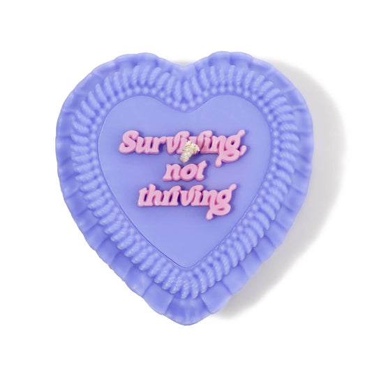 Surviving, Not Thriving Heart Cake Unscented Candle in Purple-Fun Club-The Bullish Store