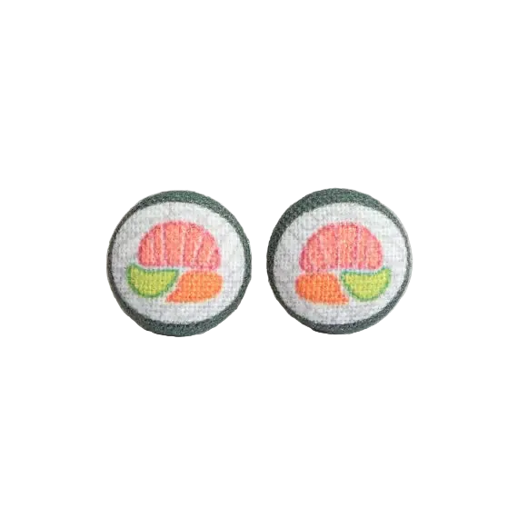 Sushi Roll Fabric Button Earrings | Handmade in the US