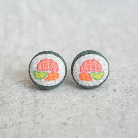 Sushi Roll Fabric Button Earrings | Handmade in the US