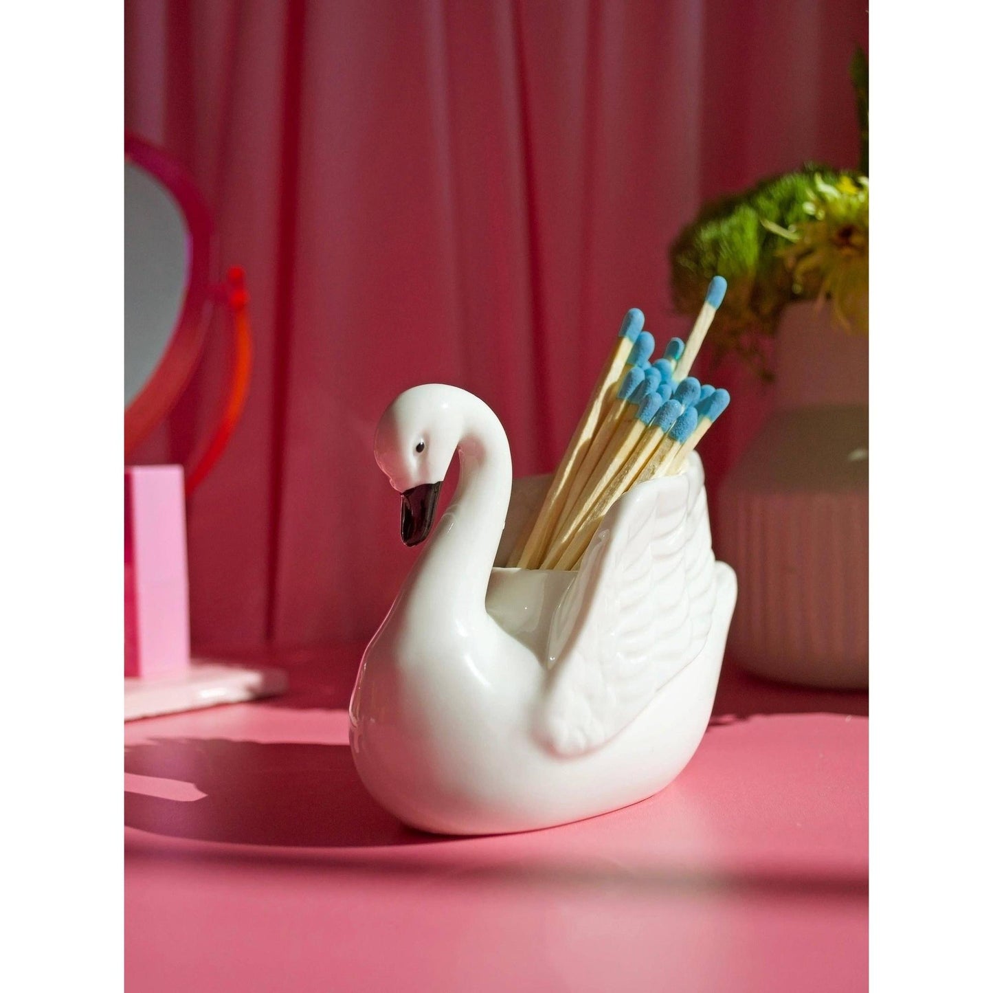 Swan Match Striker | Ceramic Swan Match Holder & Striker | Vintage Style Decor with Matches