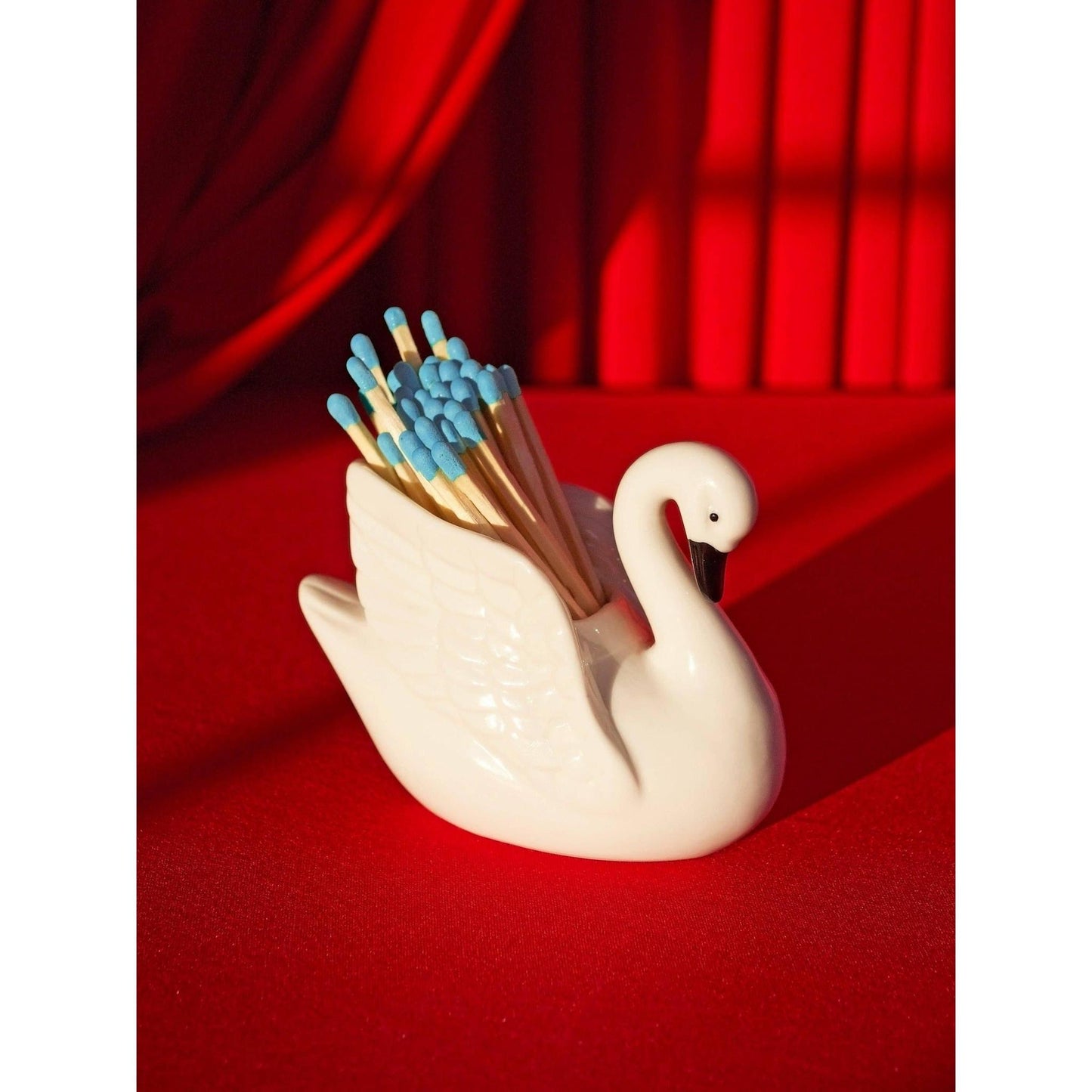 Swan Match Striker | Ceramic Swan Match Holder & Striker | Vintage Style Decor with Matches