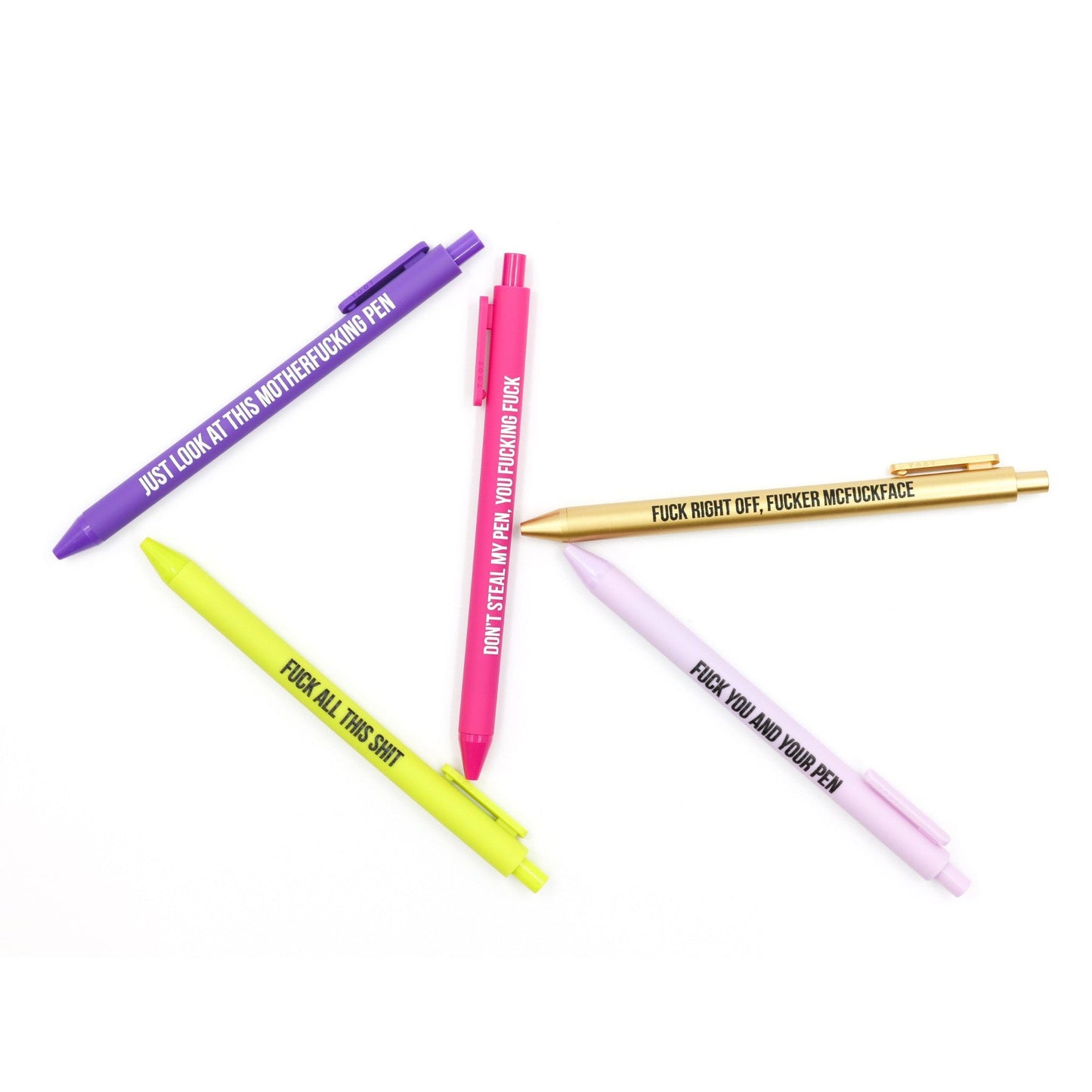 Sweary Fuck Pens Cussing Pen Gift Set - 5 Multicolored Gel Pens Rife with Profanity