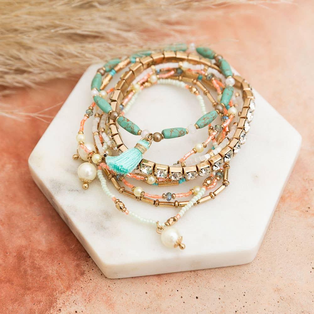 Sweet Pastel Studded Beads Layered Bracelet | Beads and Studs Bohemian Inspired Jewelry