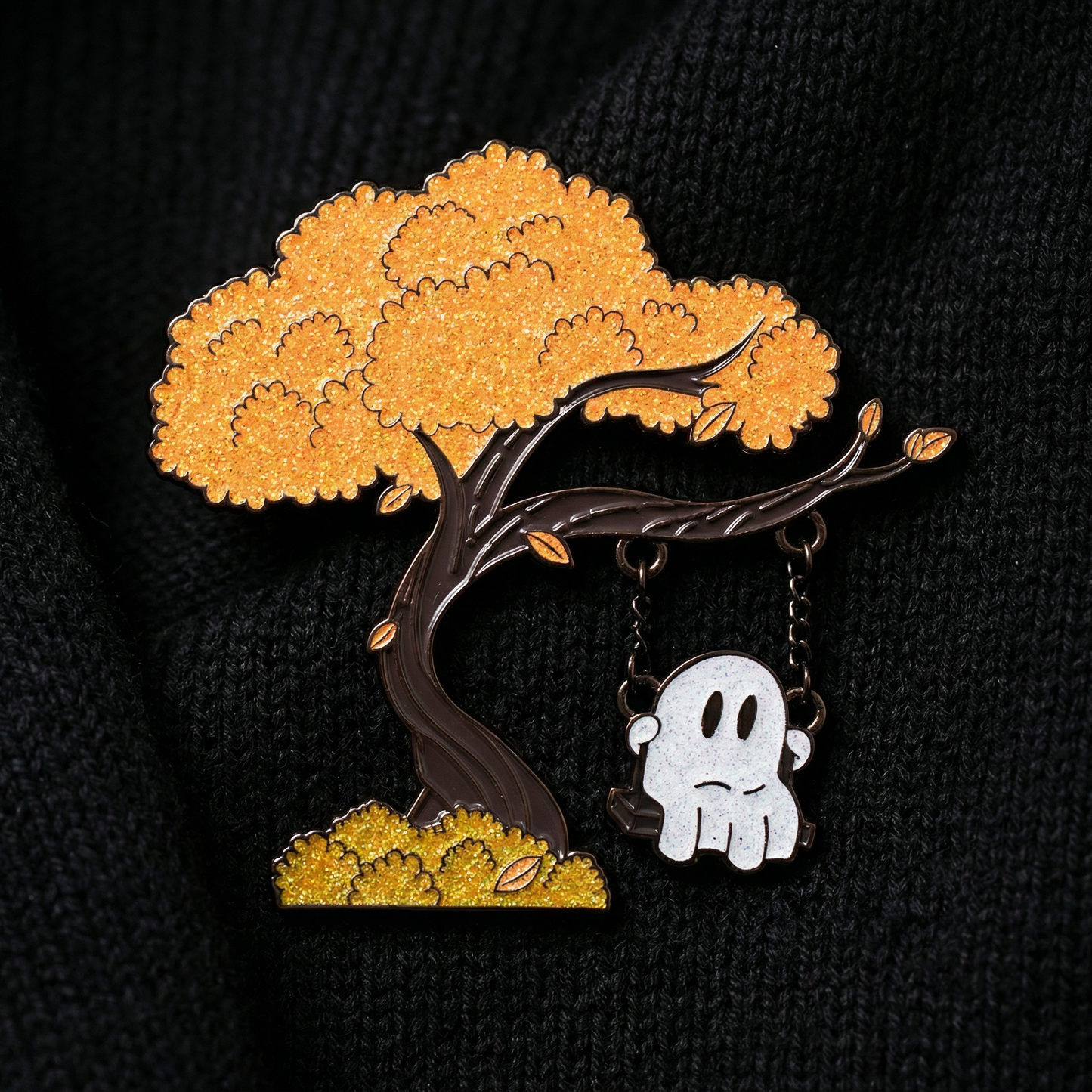 Swinging Cute Ghost Enamel Pin with Glitter | Ghost Actually Swings on Chains!