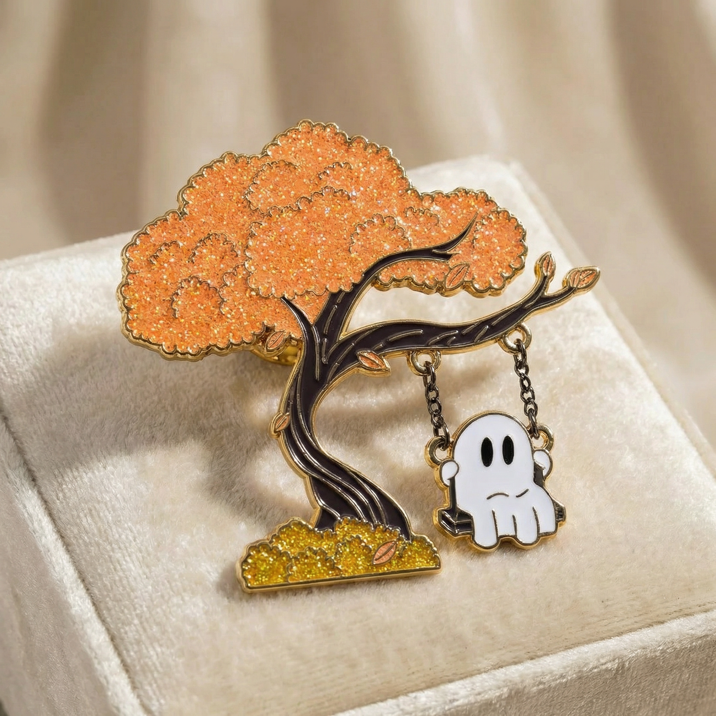Swinging Cute Ghost Enamel Pin with Glitter | Ghost Actually Swings on Chains!