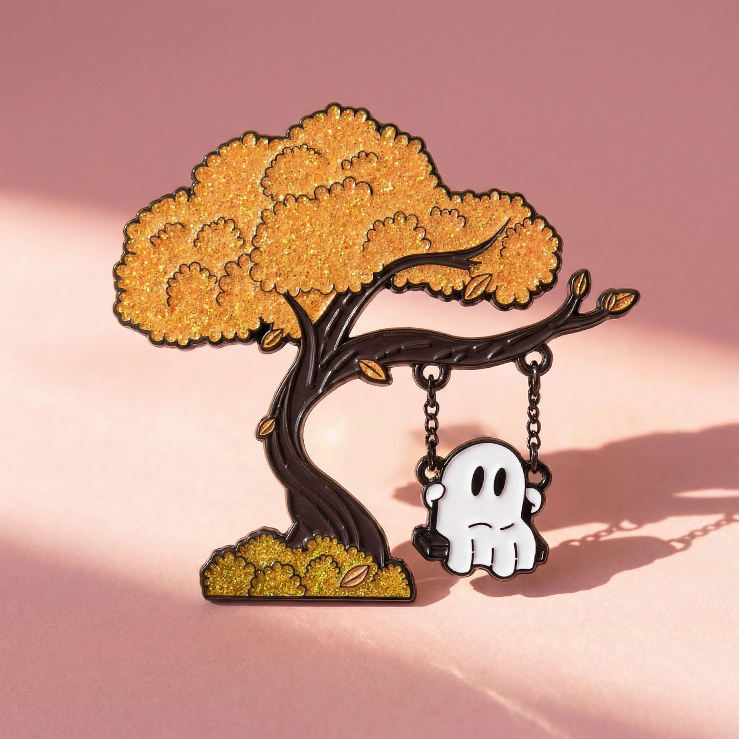 Swinging Cute Ghost Enamel Pin with Glitter | Ghost Actually Swings on Chains!