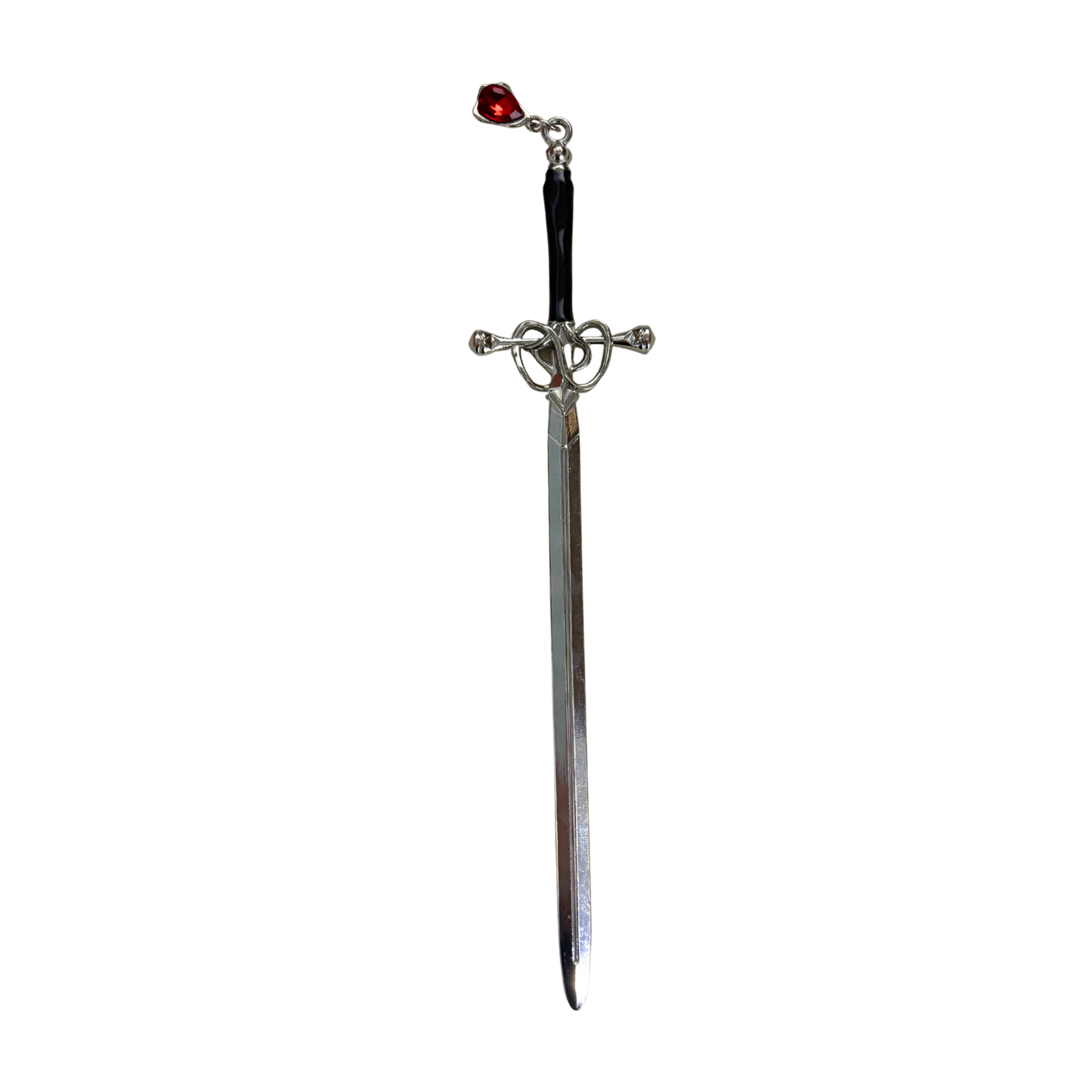 Sword Hair Stick with Jeweled Blood Drop | Silver Gothic Bun Pin or Letter Opener