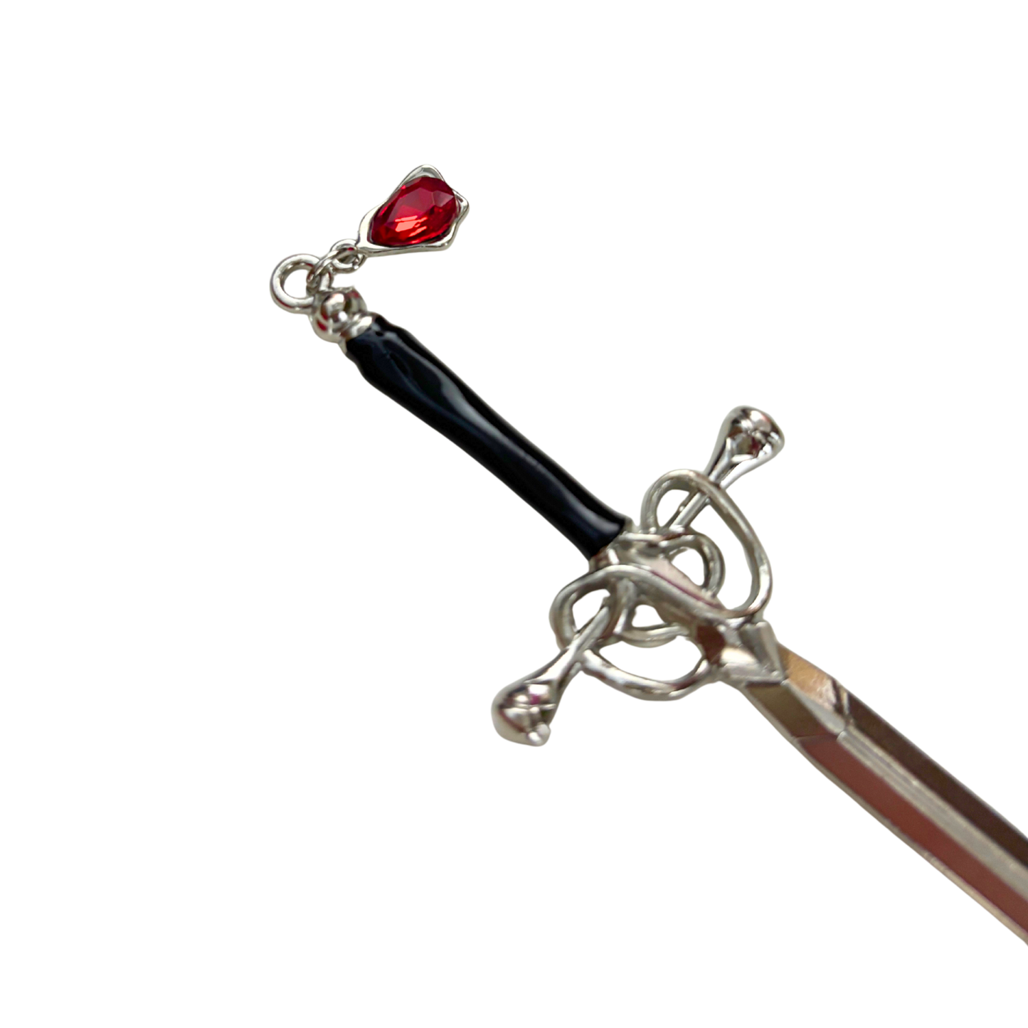 Sword Hair Stick with Jeweled Blood Drop | Silver Gothic Bun Pin or Letter Opener