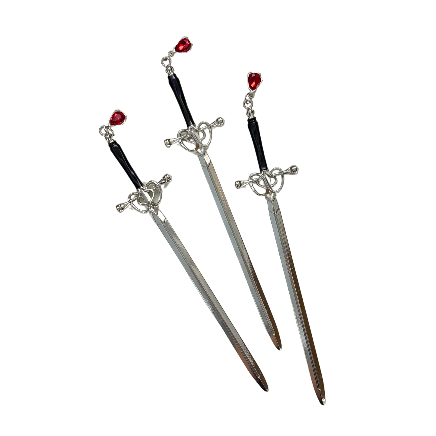 Sword Hair Stick with Jeweled Blood Drop | Silver Gothic Bun Pin or Letter Opener