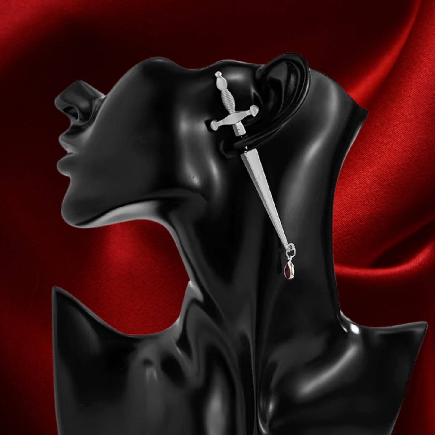 Sword Maiden Single Stabby Earring in Gold or Silver | 3.5" Long Dagger Earrings for Feminists, Goths