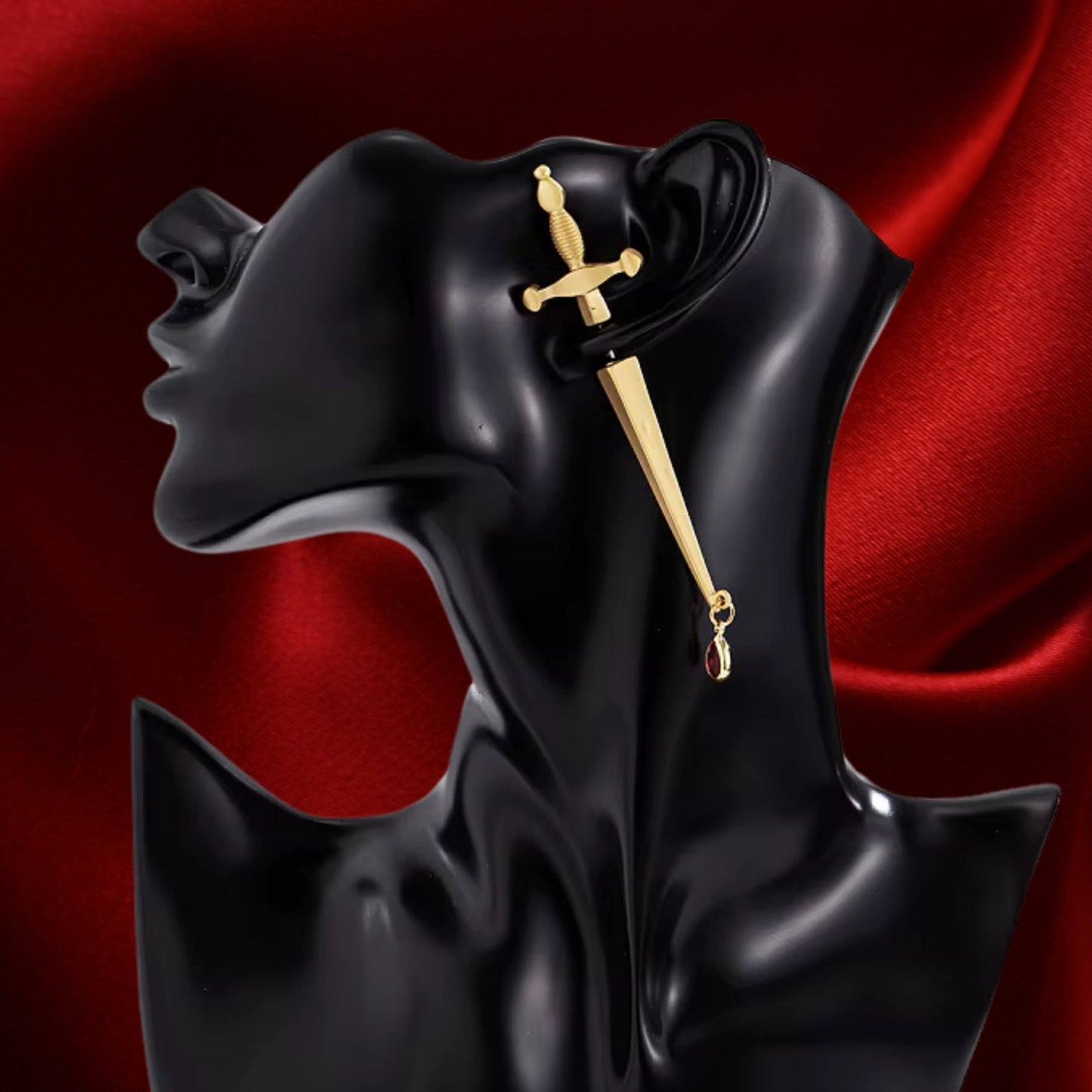 Sword Maiden Single Stabby Earring in Gold or Silver | 3.5" Long Dagger Earrings for Feminists, Goths