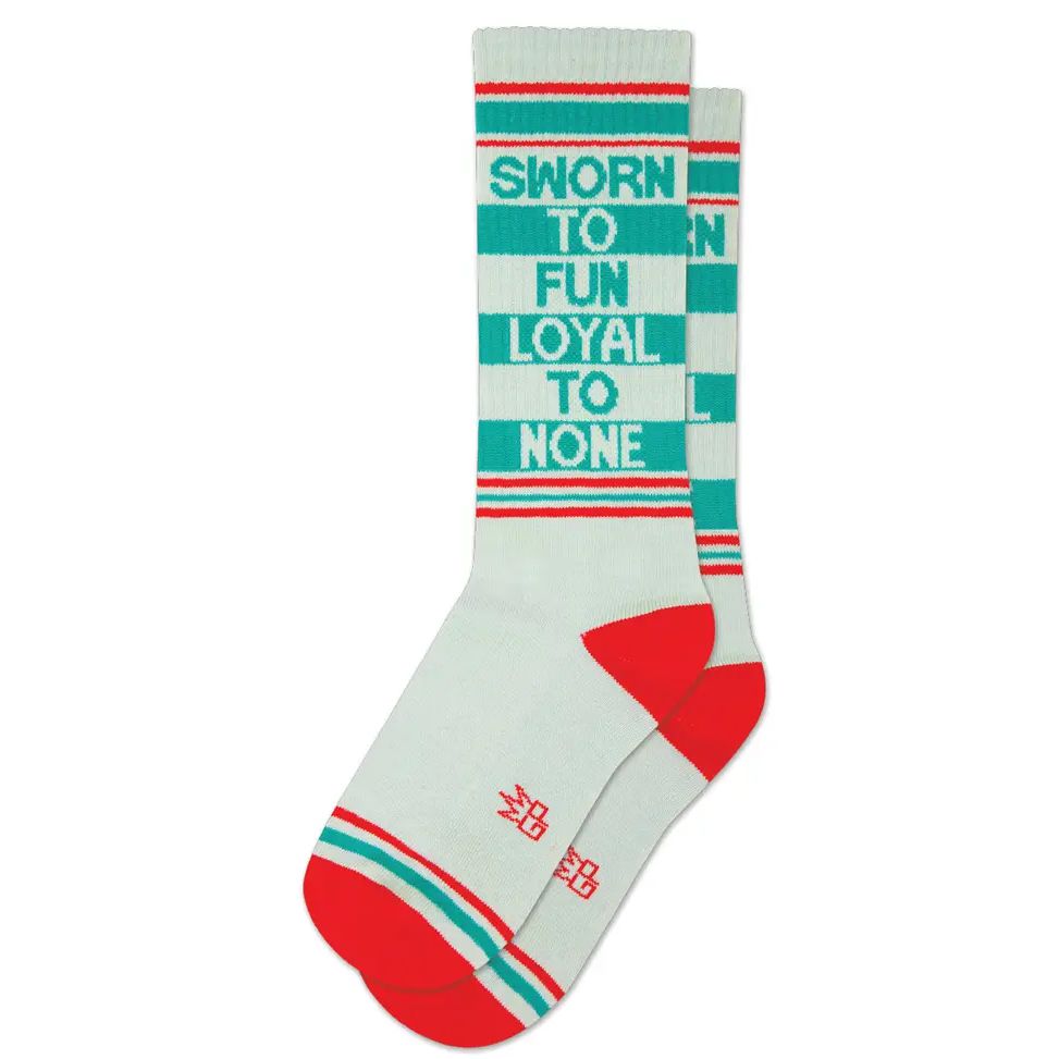 Sworn To Fun Loyal To None Gym Crew Socks | Funny Gray Cotton Socks | Unisex