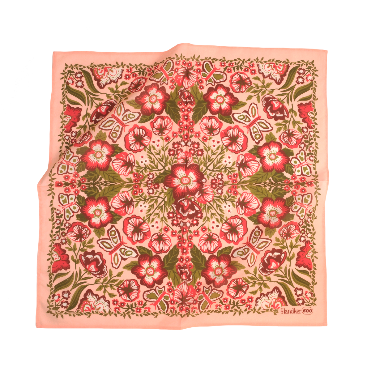 Sylvia Bandana in Pinks, Green, & Cream Floral | Handmade in India | Cotton Flower Designs Handkerchief | 22'' x 22''