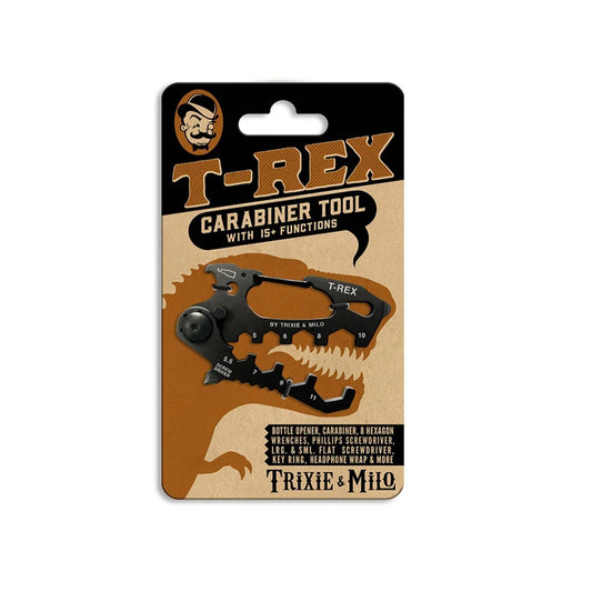 T-Rex Carabiner Multitool | Stainless Steel Dino Shaped Keychain Multitool | 4" x 2.5" | Gift for Men