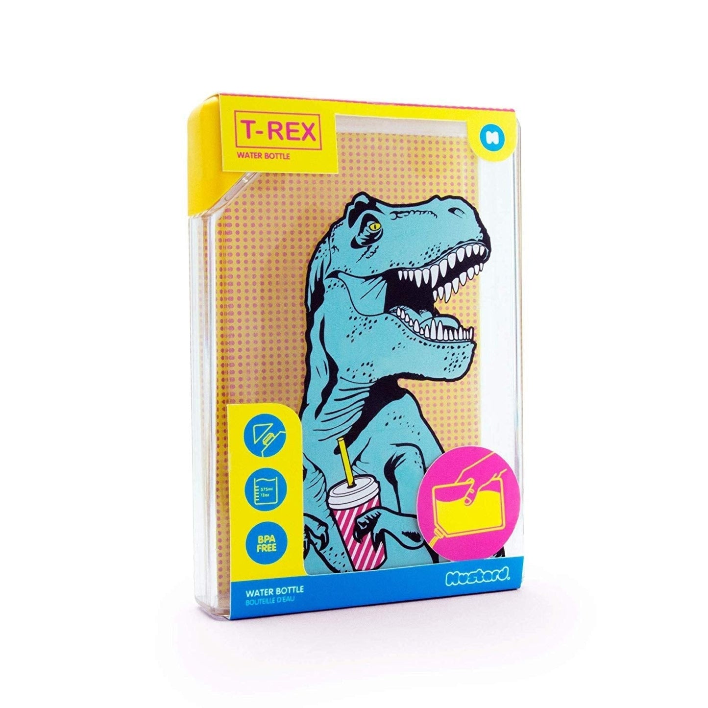 T-Rex Flask Style Pop Art Water Bottle | Flat Profile Fits in Handbag | BPA Free and Dishwasher Safe