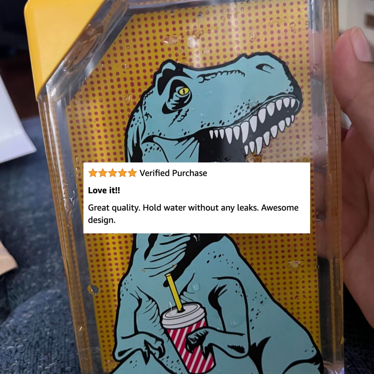 T-Rex Flask Style Pop Art Water Bottle | Flat Profile Fits in Handbag | BPA Free and Dishwasher Safe