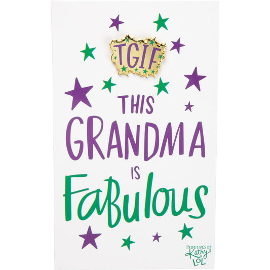 TGIF "This Grandma Is Fabulous" Enamel Pin in Gold and Purple