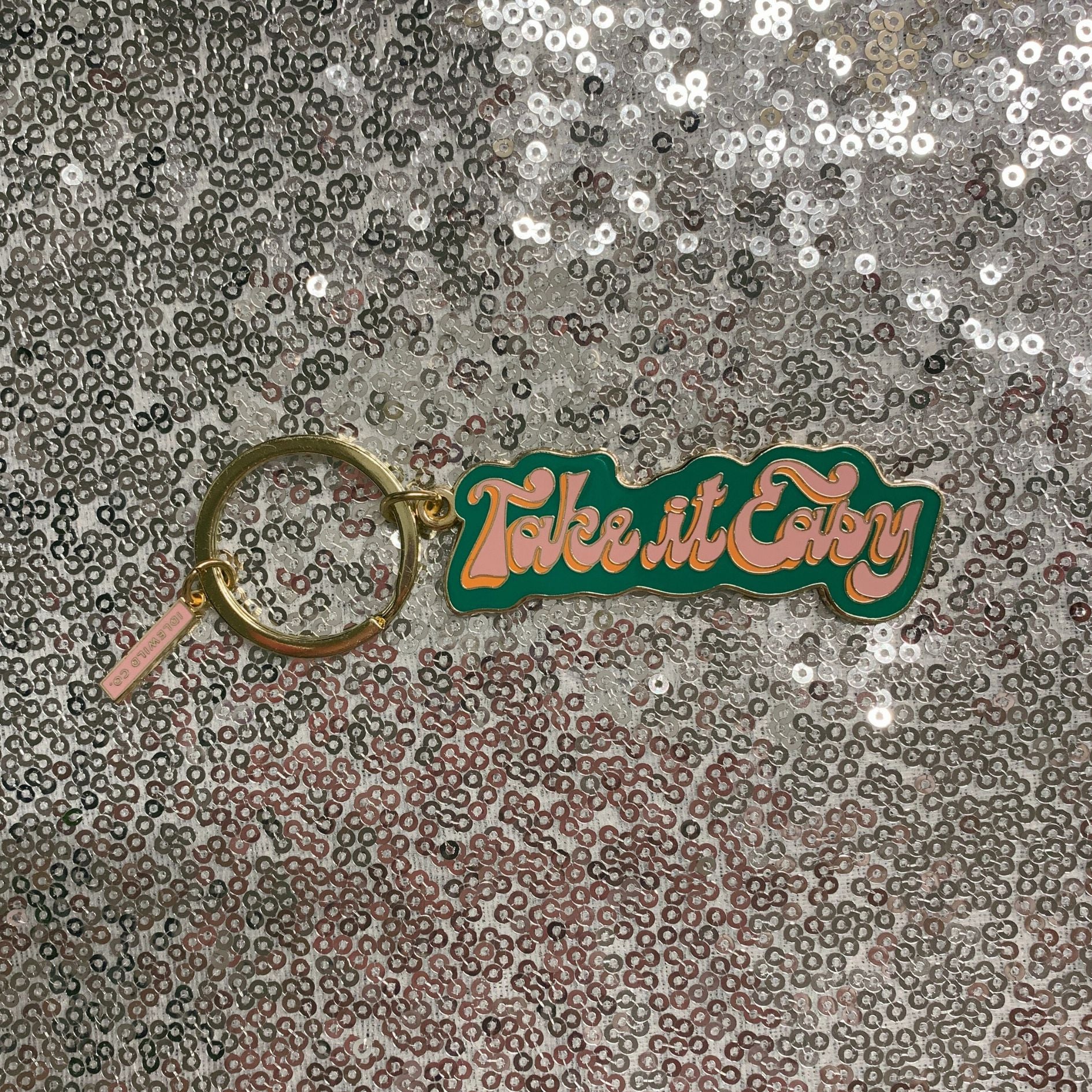 Take It Easy Brass and Enamel Keychain | Hand Painted Design Key Ring Holder