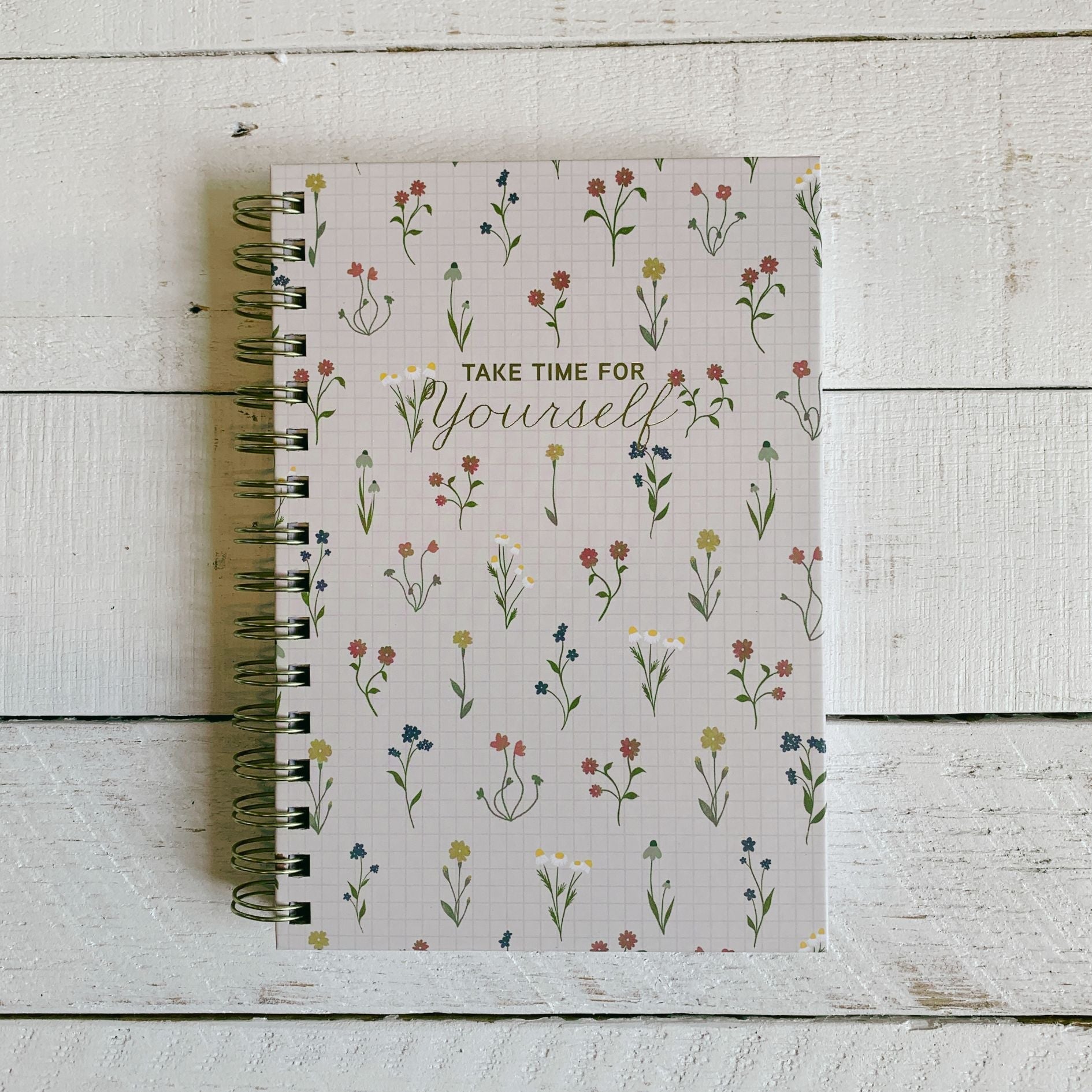 Take Time For Yourself Dainty Floral Spiral Hard Cover Journal | 160 Ruled Pages Spiral-bound Notebook | 6.25"x 8.25"