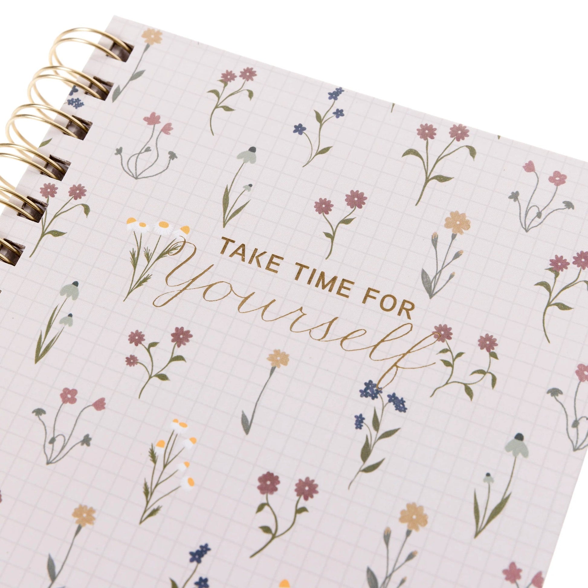 Take Time For Yourself Dainty Floral Spiral Hard Cover Journal | 160 Ruled Pages Spiral-bound Notebook | 6.25"x 8.25"