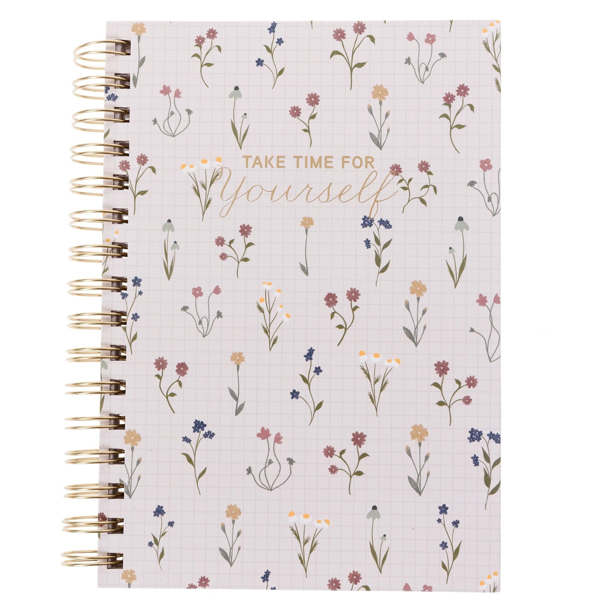 Take Time For Yourself Dainty Floral Spiral Hard Cover Journal | 160 Ruled Pages Spiral-bound Notebook | 6.25"x 8.25"