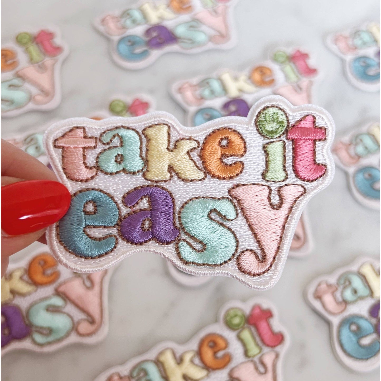 Take it Easy Patch | Colorful Embroidered Inspirational Quote Applique
