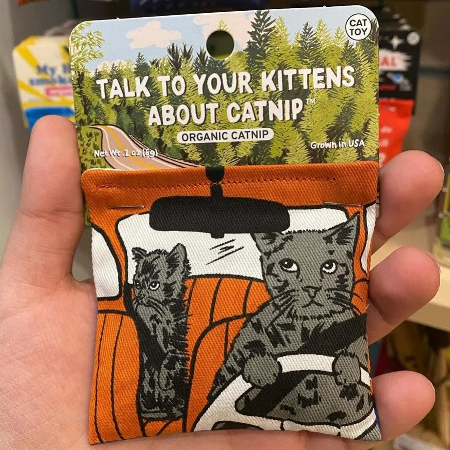 Talk To Your Kittens About Catnip Cat Toy | Premium Organic Catnip | Illustrated Cotton Pouch | BlueQ at GetBullish