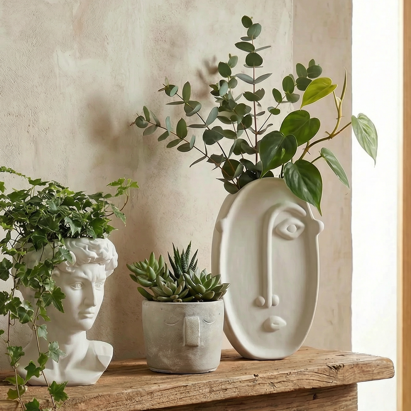 Tall Face Ceramic Pot | Decorative Planter for Succulents & Flowers | 7.5" Tall