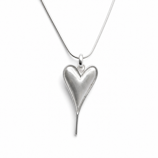 Tall Heart Pendant Long Necklace in Silver | Romantic Statement Jewelry