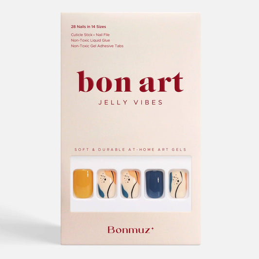 Tangerine Garden Press-On Nails | Citrus Botanical Nail Art with Tangerine & Navy | Reusable