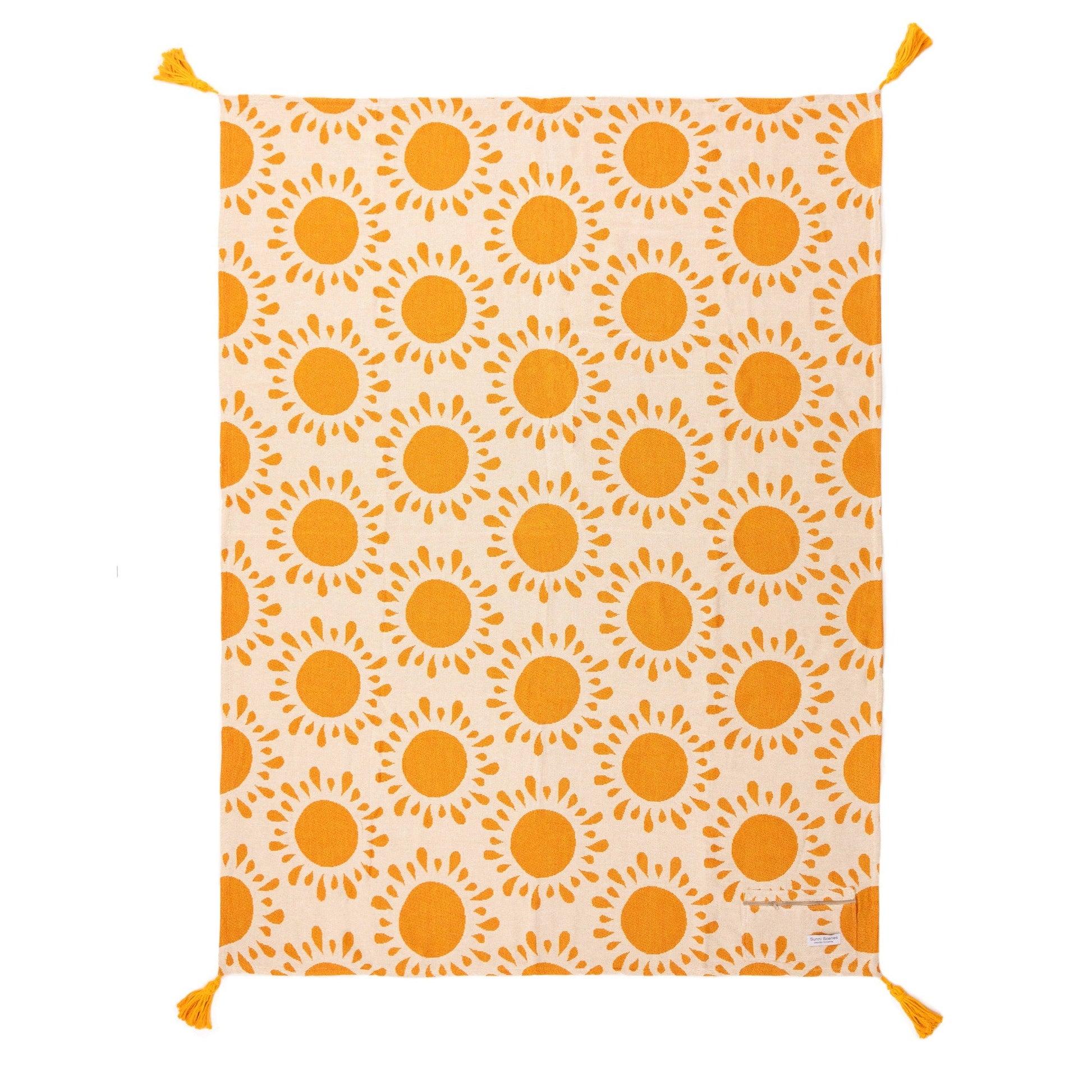 Tangerine Tassel Throw Blanket or Beach Blanket | Extra Large 63" x 79" Woven Snuggle Blanket, Picnic Mat