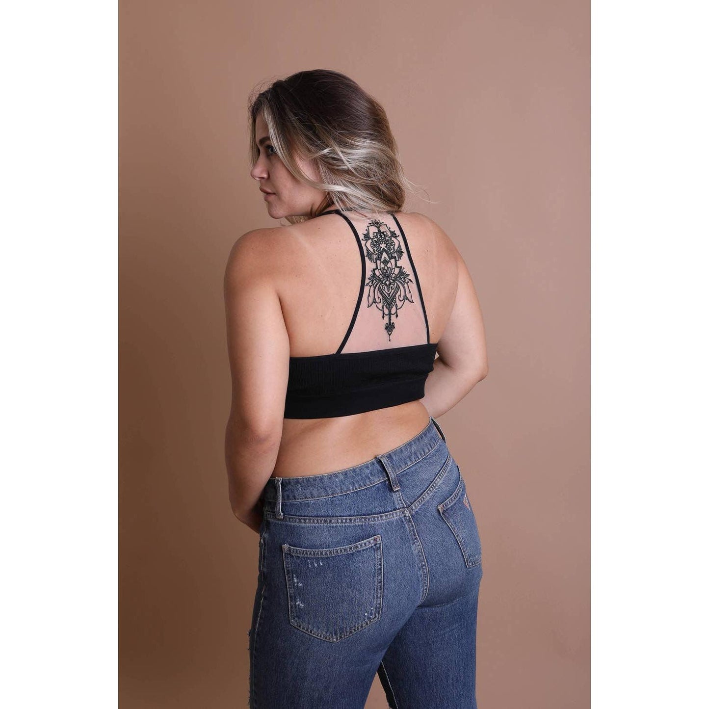 Tattoo Mesh Racerback Bralette Sizes Through 3X | Black & Rust