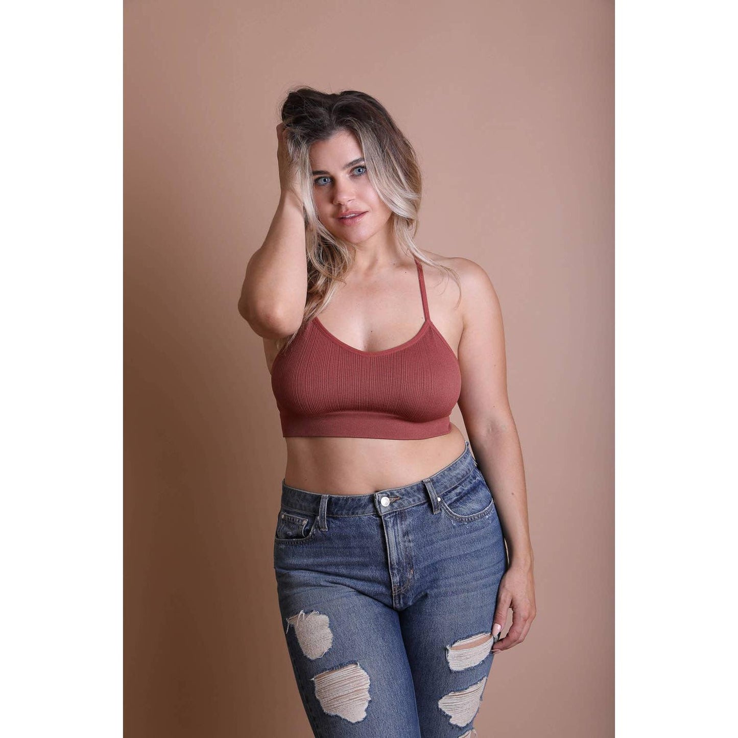 Tattoo Mesh Racerback Bralette Sizes Through 3X | Black & Rust