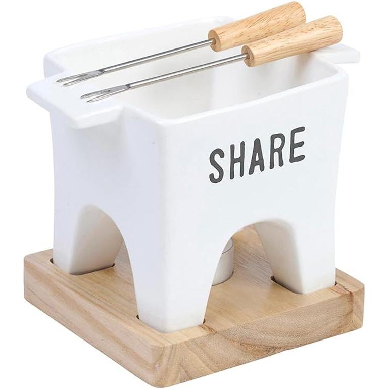 Tea Light Mini Fondue Pot Set for 2 | Giftable Cheese and Chocolate Warmer Bowl Gift Set with Mini Forks