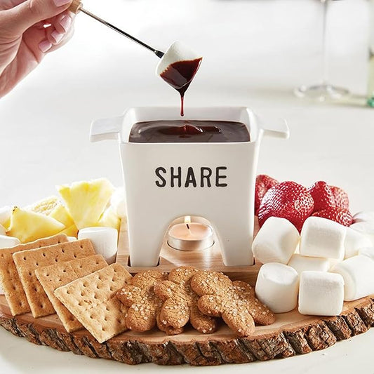 Tea Light Mini Fondue Pot Set for 2 | Giftable Cheese and Chocolate Warmer Bowl Gift Set with Mini Forks