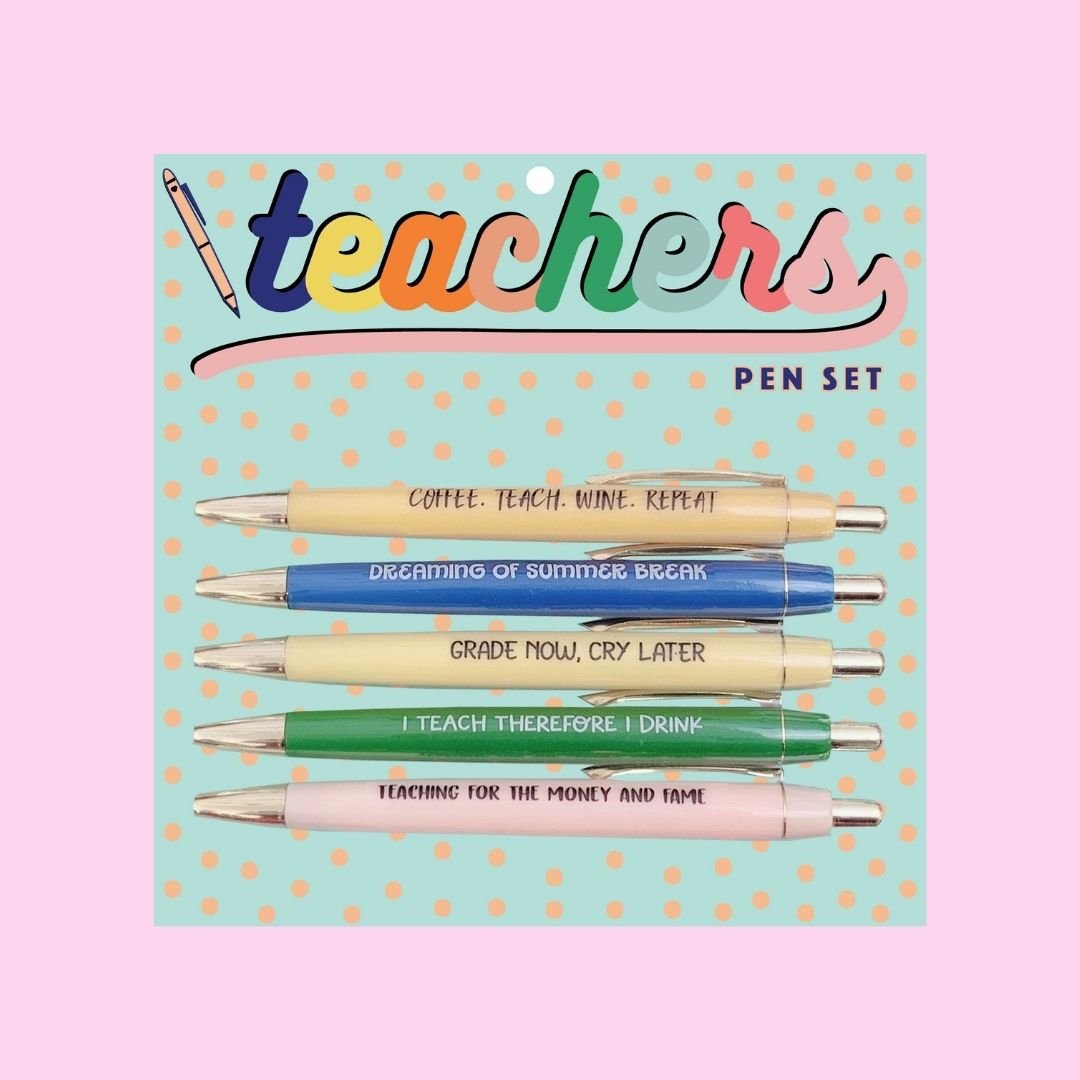 Teachers Funny Pen Set on Gift Card | Set of 5 | Teaching for the Money and Fame, Dreaming of Summer Break...